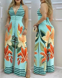 2021 New Style Ladies Jumpsuit  Summer Long V-neck Fashion Printing Trendy Temperament Elegant and Breathable Women's Clothing