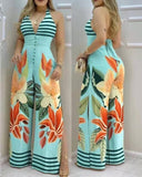 2021 New Style Ladies Jumpsuit  Summer Long V-neck Fashion Printing Trendy Temperament Elegant and Breathable Women's Clothing