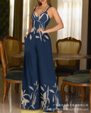 2021 New Style Ladies Jumpsuit  Summer Long V-neck Fashion Printing Trendy Temperament Elegant and Breathable Women's Clothing