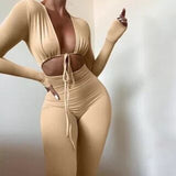 Summer Sexy Black Bandage Long Sleeve Bodycon Jumpsuits Clubwear One Piece Outfits