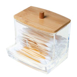Cotton Swab Storage Bamboo Cover Acrylic Round Container Cotton Puff Storage Box Makeup Remover Box Makeup Storage Organizer