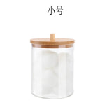 Cotton Swab Storage Bamboo Cover Acrylic Round Container Cotton Puff Storage Box Makeup Remover Box Makeup Storage Organizer
