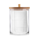 Cotton Swab Storage Bamboo Cover Acrylic Round Container Cotton Puff Storage Box Makeup Remover Box Makeup Storage Organizer