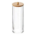 Cotton Swab Storage Bamboo Cover Acrylic Round Container Cotton Puff Storage Box Makeup Remover Box Makeup Storage Organizer
