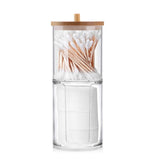 Cotton Swab Storage Bamboo Cover Acrylic Round Container Cotton Puff Storage Box Makeup Remover Box Makeup Storage Organizer