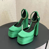 New Brand Women Sandals Summer Shoes Sexy Thick High Heels Platform Black Red Yellow Dress Party Wedding Shoes Woman Pumps