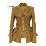 Biker Style Patchwork Irregular Jacket Women Lapel Collar Long Sleeve High Wait Tunic Female Coat Fashion Tide