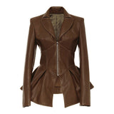 Biker Style Patchwork Irregular Jacket Women Lapel Collar Long Sleeve High Wait Tunic Female Coat Fashion Tide