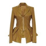 Biker Style Patchwork Irregular Jacket Women Lapel Collar Long Sleeve High Wait Tunic Female Coat Fashion Tide