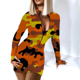 Sexy Long Sleeve Bodycon Mini Dress Women Autumn Fashion Deep V Neck Print Club Outfits Party Dresses Casual Robe Femme