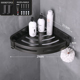 Wall Amounted Storage Rack Thicken Aluminum Black Bathroom Corner Shelf No Punch Triangle Organizer Holder Metal Home Appliance