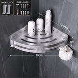 Wall Amounted Storage Rack Thicken Aluminum Black Bathroom Corner Shelf No Punch Triangle Organizer Holder Metal Home Appliance