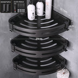Wall Amounted Storage Rack Thicken Aluminum Black Bathroom Corner Shelf No Punch Triangle Organizer Holder Metal Home Appliance