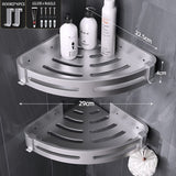 Wall Amounted Storage Rack Thicken Aluminum Black Bathroom Corner Shelf No Punch Triangle Organizer Holder Metal Home Appliance