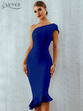 New Summer Women Bandage Dress Sexy One Shoulder Sleeveless Ruffles Nightclub Celebrity Evening Party Mermaid Dresses