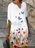Women Elegant Dress Summer Fashion Loose V-Neck Half Sleeve A-Line Dress Sundress Female Vintage Print Midi Dresses Vestidos