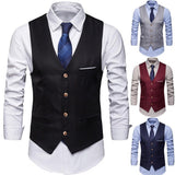 Men Formal Business Blazer Vests Pockets Removable White Strips Suit Vest Classic Solid Color Male Business Waistcoat Workwear