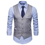 Men Formal Business Blazer Vests Pockets Removable White Strips Suit Vest Classic Solid Color Male Business Waistcoat Workwear