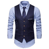 Men Formal Business Blazer Vests Pockets Removable White Strips Suit Vest Classic Solid Color Male Business Waistcoat Workwear