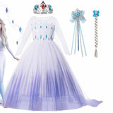 2022 Disney Frozen 2 Costume for Girls Princess Elsa Dress White Ball Gown Birthday Kids Snow Queen Cosplay Carnival Clothing