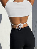 Top Women Y2K Lace Up Backless Tank Top Solid Knitted T-shirts Tops Sexy Crop Top Night Club Outfits Basic Tanks 2022 Streetwear