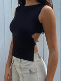 Top Women Y2K Lace Up Backless Tank Top Solid Knitted T-shirts Tops Sexy Crop Top Night Club Outfits Basic Tanks 2022 Streetwear