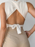 Top Women Y2K Lace Up Backless Tank Top Solid Knitted T-shirts Tops Sexy Crop Top Night Club Outfits Basic Tanks 2022 Streetwear