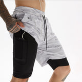 Camo Running Shorts Men 2 In 1 Double-deck Quick Dry GYM Sport Shorts Fitness Jogging Workout Men Short Pants