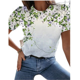 Summer T shirts Womens T shirts high street short sleeve tops with a fashion flower print Womens T shirts woman