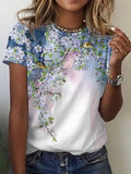 Summer T shirts Womens T shirts high street short sleeve tops with a fashion flower print Womens T shirts woman