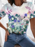 Summer T shirts Womens T shirts high street short sleeve tops with a fashion flower print Womens T shirts woman