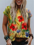 Summer T shirts Womens T shirts high street short sleeve tops with a fashion flower print Womens T shirts woman