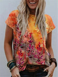 Summer T shirts Womens T shirts high street short sleeve tops with a fashion flower print Womens T shirts woman