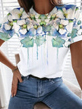 Summer T shirts Womens T shirts high street short sleeve tops with a fashion flower print Womens T shirts woman