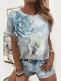 Summer T shirts Womens T shirts high street short sleeve tops with a fashion flower print Womens T shirts woman