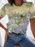 Summer T shirts Womens T shirts high street short sleeve tops with a fashion flower print Womens T shirts woman