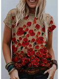 Summer T shirts Womens T shirts high street short sleeve tops with a fashion flower print Womens T shirts woman