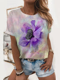 Summer T shirts Womens T shirts high street short sleeve tops with a fashion flower print Womens T shirts woman