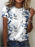 Summer T shirts Womens T shirts high street short sleeve tops with a fashion flower print Womens T shirts woman