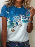 Summer T shirts Womens T shirts high street short sleeve tops with a fashion flower print Womens T shirts woman