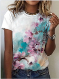 Summer T shirts Womens T shirts high street short sleeve tops with a fashion flower print Womens T shirts woman