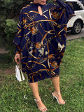 VONDA Women Long Sleeve O Neck Floral Print Dress Casual Party Dress Kaftan Robe Oversized Loose Sundress