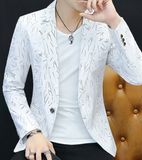 Men casual collar collar blazers youth handsome trend Slim print blazers   5XL   6XL