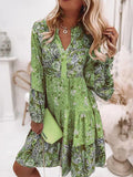 Elegant Retro Floral Print Flare Sleeve Mini Dress Spring Ruffle Loose Women Party Dress