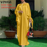 VONDA Summer Vintage Leopard Print Party Long Maxi Dress Casual Long Sleeve Pleated Robe Beach Vestidos