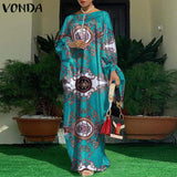Vintage Printed Long Sleeve Dresses Casual Loose Bohemian Vestidos Long Maxi Robe Summer Femme Sundress