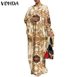 Vintage Printed Long Sleeve Dresses Casual Loose Bohemian Vestidos Long Maxi Robe Summer Femme Sundress
