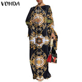 Vintage Printed Long Sleeve Dresses Casual Loose Bohemian Vestidos Long Maxi Robe Summer Femme Sundress