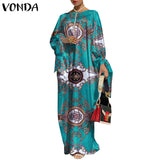 Vintage Printed Long Sleeve Dresses Casual Loose Bohemian Vestidos Long Maxi Robe Summer Femme Sundress