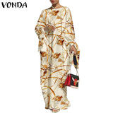 Vintage Printed Long Sleeve Dresses Casual Loose Bohemian Vestidos Long Maxi Robe Summer Femme Sundress